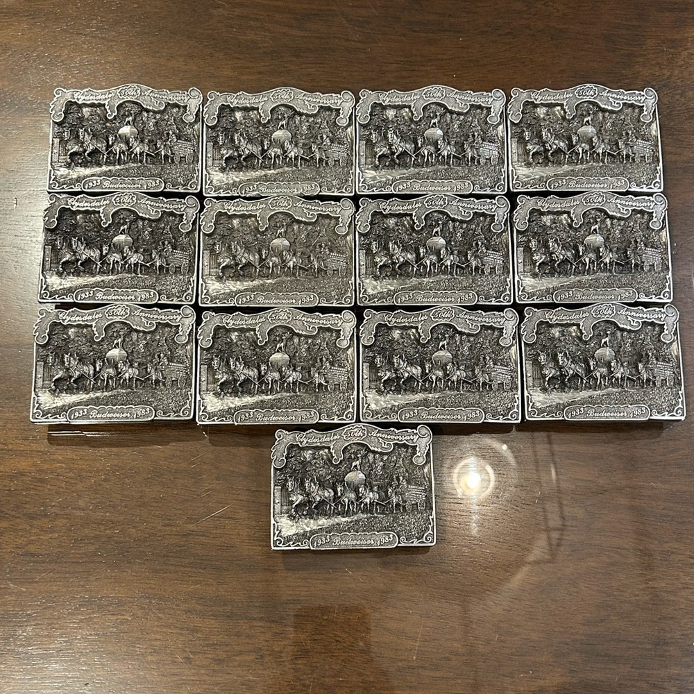 Lot Of 13 Belt Buckles 1983 50th Anniversary Clydesdale Budweiser Beer